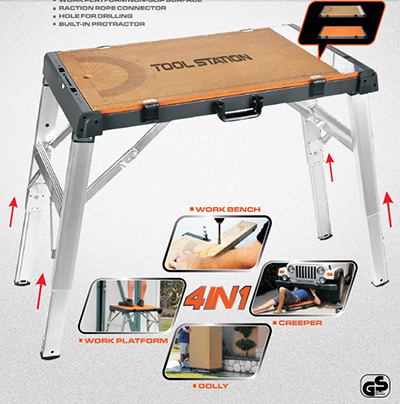 Multi-purpose 4-In-1 Folding Workbench and Scaffold