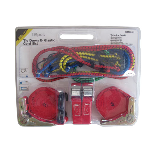 12pcs Tie Down & Elastic Cord Set