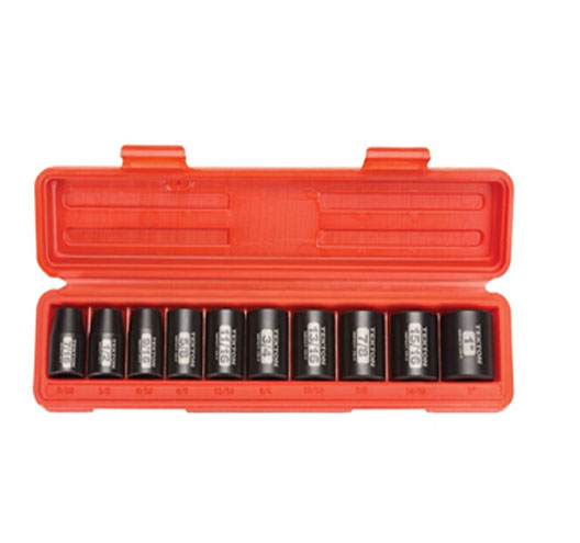 10-pc. 1/2” Drive Shallow Impact Socket Set (7/16”-1”) Cr-V