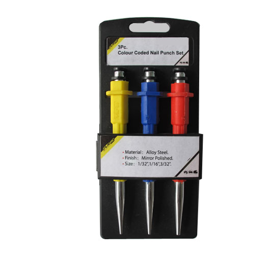 3pc Colour Coded Nail Punch Set