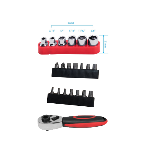 21pc Mini Ratchet Handle with socket & bit tool set
