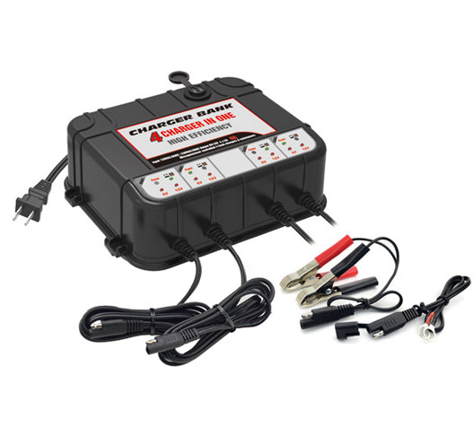 6/12V 2A Battery Charger 4 Bank With 2pcs USB		