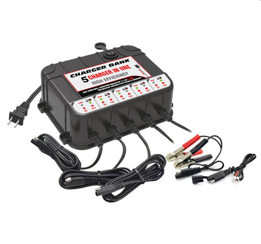 6/12V 1.5A Battery Charger 5 Bank With 2pcs USB		