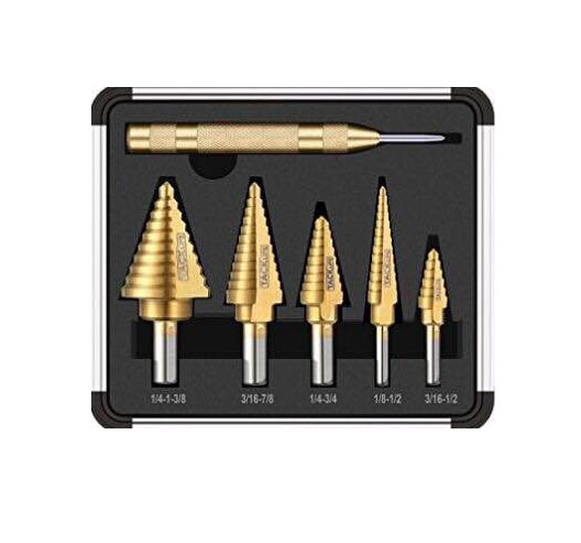 6PC Classic Titanium Step Drill Bit Set & Automatic Center Punch，High Speed Steel |5-Piece Set