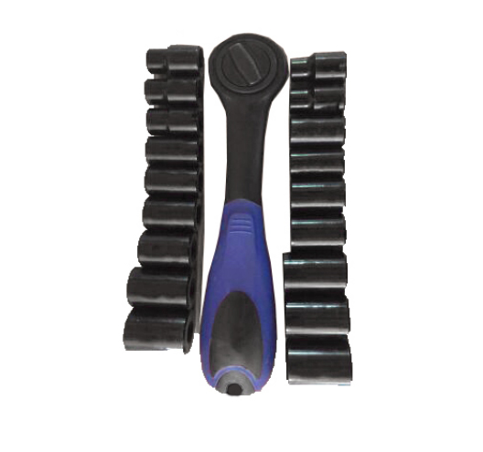 19 Piece 3/8" Drive SAE andMetric Black Laser Etched 6 Pooint Black Sockets