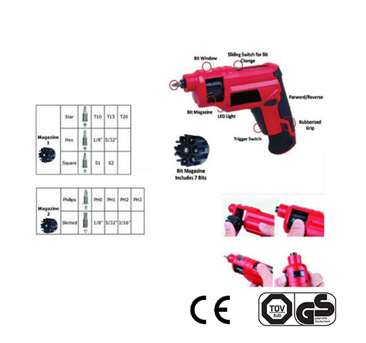 1/4" 3.6V 1300mAh Li-Ion Cordless driver