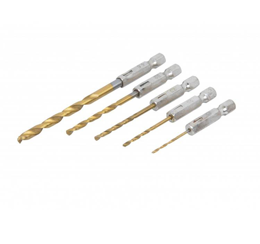 5Pc Hex Fitting Titanium Dril Bit Set (1.5-4.8mm) 1/4-Inch