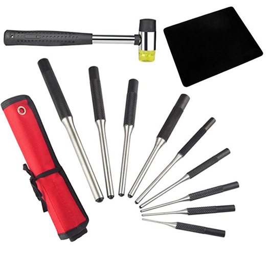 9pc Roll Pin Punch Set with Cleaning Mat and Hammer