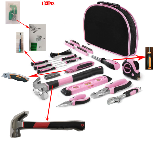 133Pcs Pink Tools Set