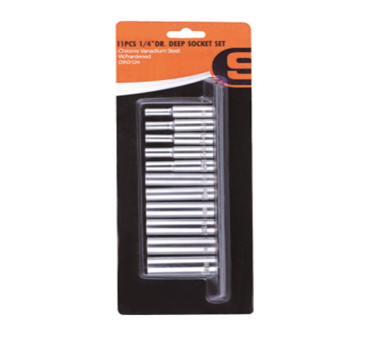 11Pcs 1/4" Deep Socket Set，6Point，Metric