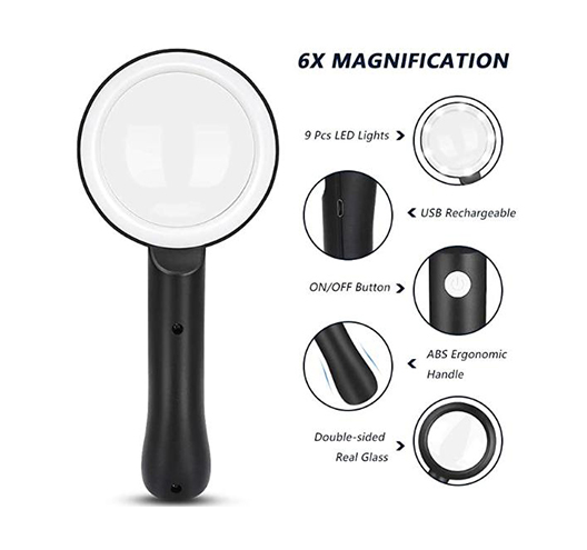 LED Handheld Magnifier 6X Rechargeable