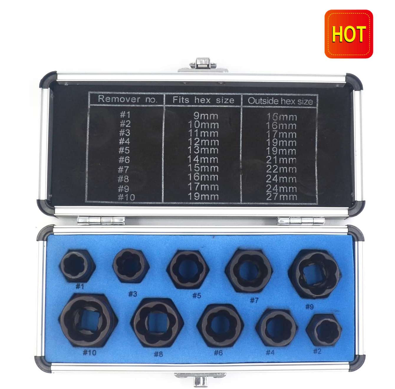 10 Piece Set Cased Damaged Bolt Nut Screw Remover Extractor Remova