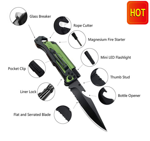 6-in-1 Folding Pocket Knives with LED Light