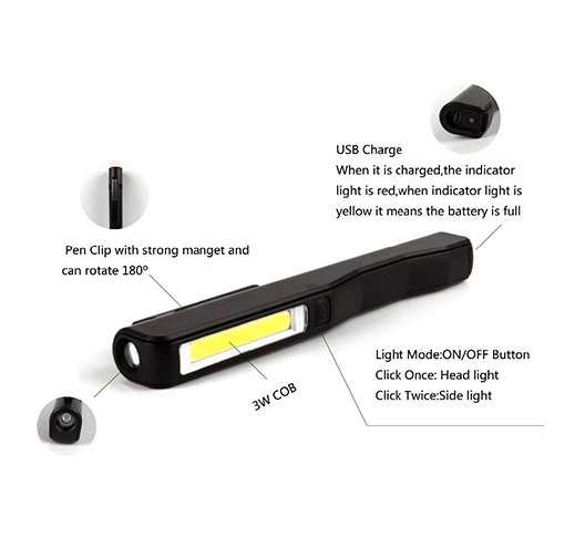 3W COB Rechargeable Penlight with UV Lamp