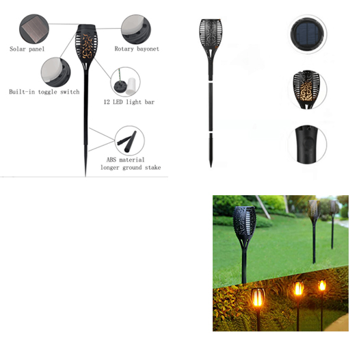 4pack 12pcs LED Solar Flame Lamp