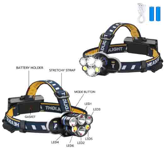 6pcs LED Rechargeable Head Lamp		