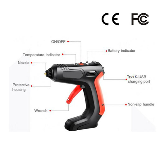 15W USB Rechargeable Hot Melt Glue Gun with 30pcs Glue Sticks