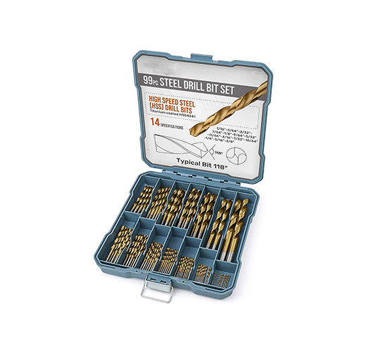99Pc Titanium-Coated HSS Steel Drill Bit Set