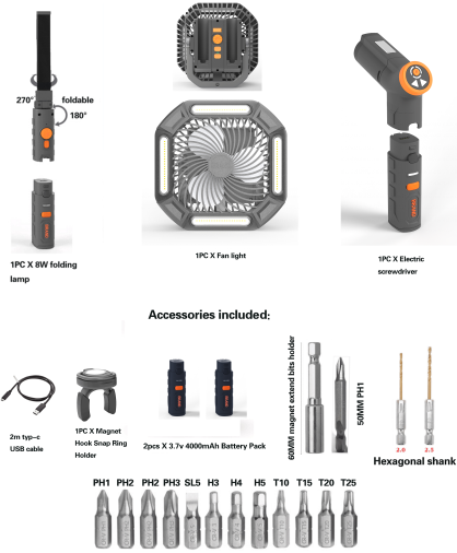 2 work lights+electric screwdriver set