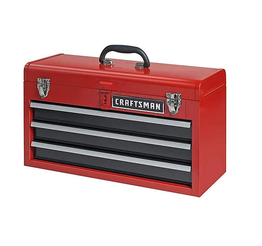 3-Drawer Metal Portable Chest Toolbox Red