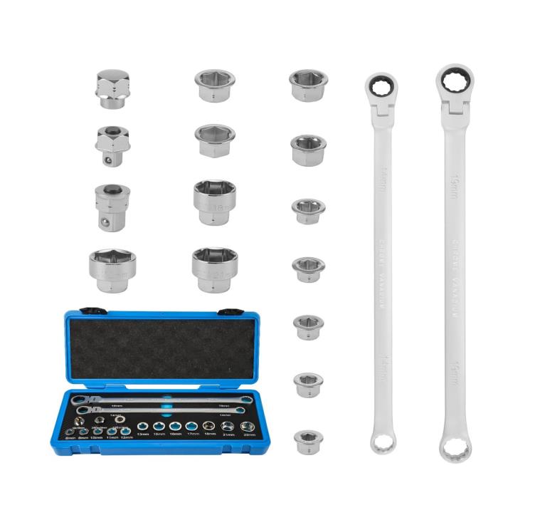 17Pcs Extra Long Flex-Head Ratcheting Wrench Set