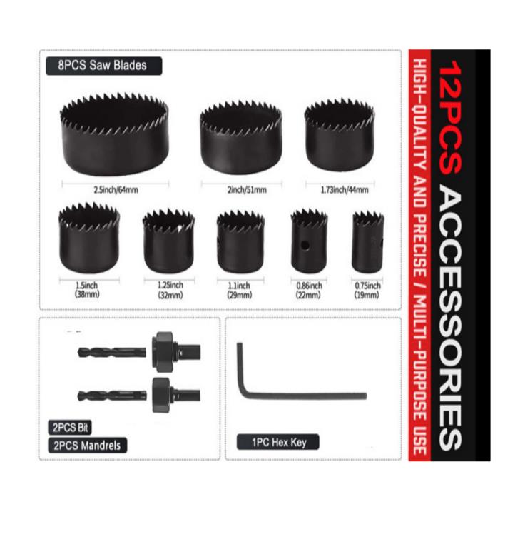 12pcs Hole Saw Kit（19-64 mm Dia）