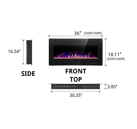 36" Recessed and Wall Mounted Electric Fireplace