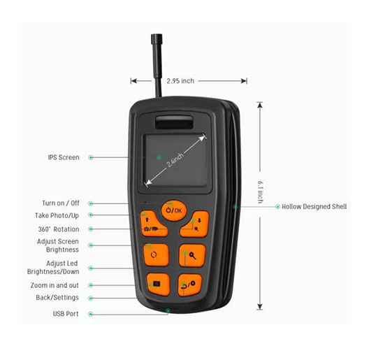 2.4" Rechargable Borescope with Recording 5.5mm O.D