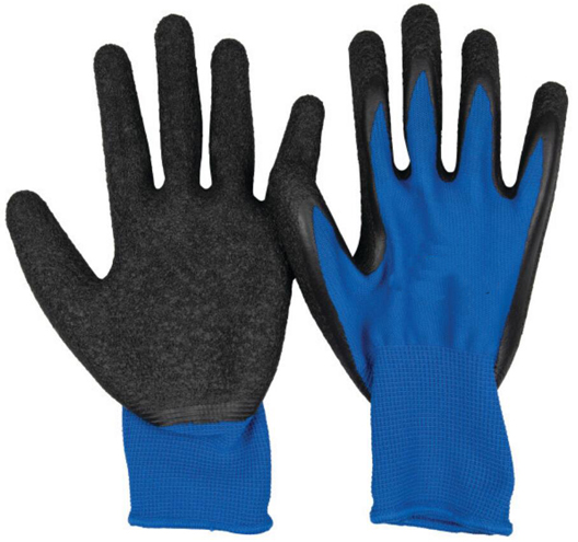 13G Blue Polyester Black Latex Gloves L/XL Universal
