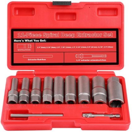 11-Pcs 3/8" Spiral Deep Bolt Extractor Set