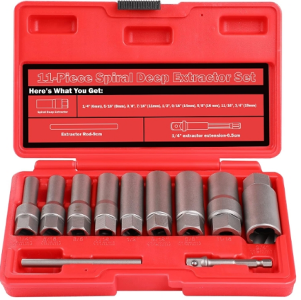 11-Pcs 3/8" Spiral Deep Bolt Extractor Set