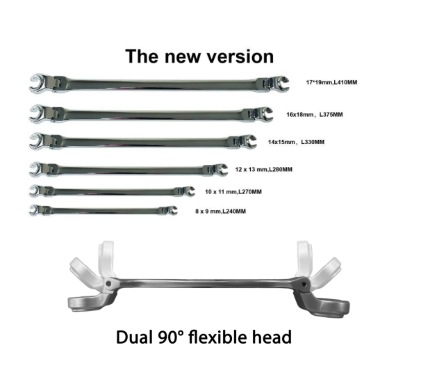 6pc Extra Long Double Flexible Flare Nut Wrench