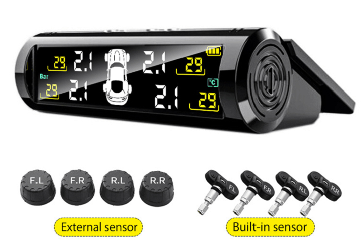 Solar tire pressure monitor-external voice broadcast
