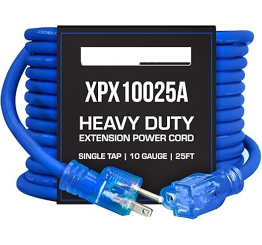 25FT 10G Extension Cord Blue Single Outlet
