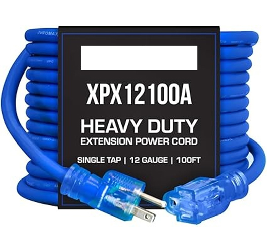 100FT 12G Extension Cord Blue Single Outlet