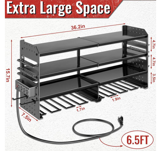 Power Tool Organizer Wall Mount With Charging Station