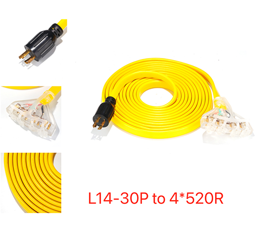 75Ft Generator Cord L14-30PTo 4*5-20R/15R SOOW