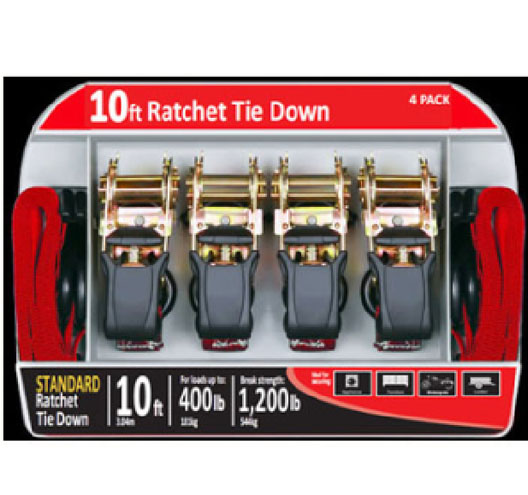 4-Pack 10ft Ratchet Tie Down
