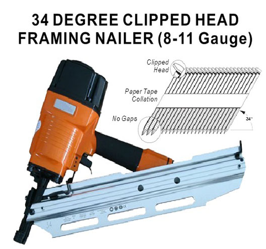 34 DEGREE CLIPPED HEAD FRAMING NAILER (8-11 Gauge)