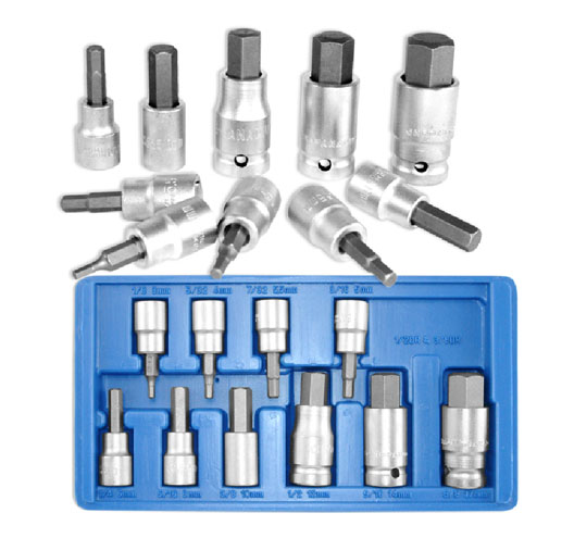 10pc 3/8" & 1/2" Dr. Hex Bit Socket Set - SAE