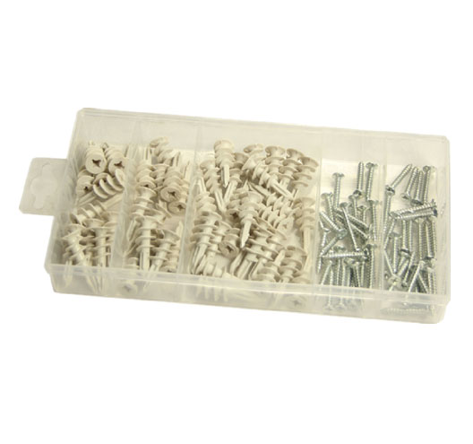 100pc Drywall Plastic Anchor Assortment