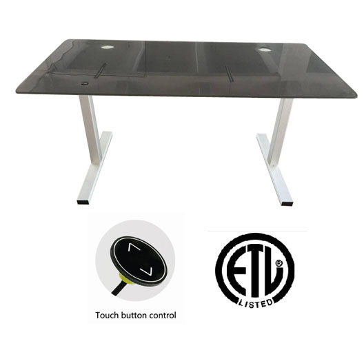 Single Motor Two-stage Aluminium Lifting Desk With Glass Top  1500*750mm With Basic Controller