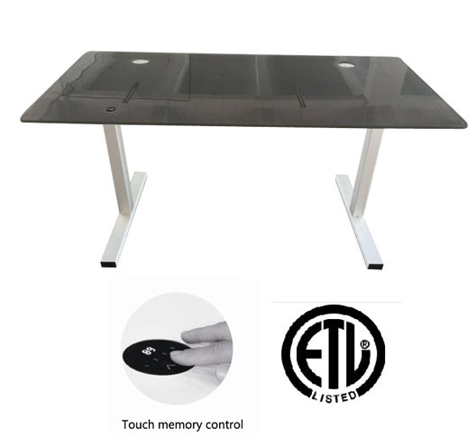 Single Motor Two-stage Aluminium Lifting Desk With Glass Top  1500*750mm With Memory Controller