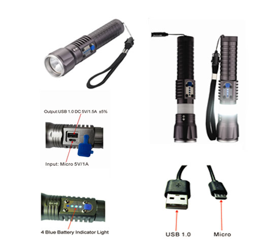 5W LED Rechargeable Flashlight With Power Bank