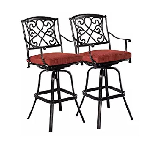 2pcs Cast Aluminum Swivel Bar Stool with Cushions
