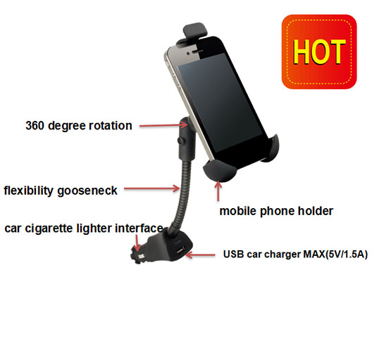 Mobile Phone Holder With Car Cigaretter Lighter and USB charger