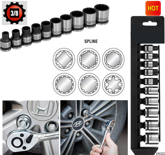 10pcs 3/8" Dr. Spline Socket Set		