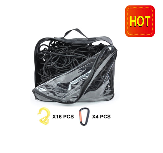 4'x6' Super Duty Bungee Cargo Net With 4pc D Carabiners and 16pc Nylon Hooks