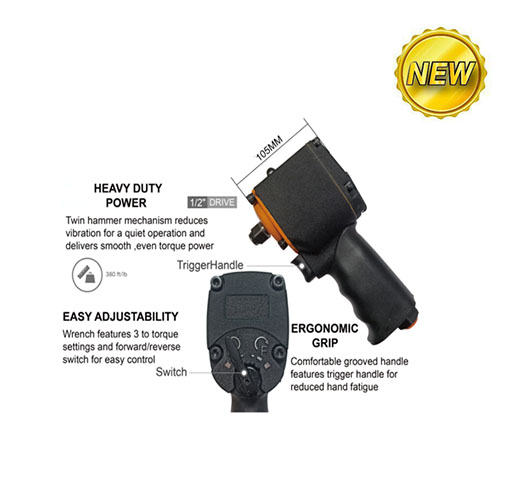 1/2" Mini Twin Hammer Air Impact Wrench