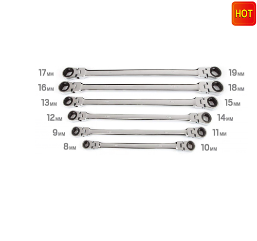 Extra Long Flex-Head RatchetinBox End Wrench Set，6Pcs